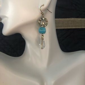 Clear Crystal Teardrop and Howlite Dangle Earrings